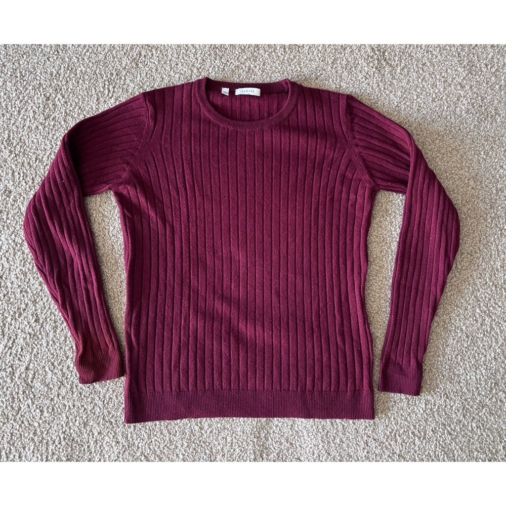 Quiet Luxury Preppy 100% Cashmere Sweater Mens Large Rib Knit Red Academia